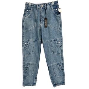 Maniere De Voir 10 Cargo Jeans Washed Blue Baggy Denim Multi Pockets 90s Fit NWT